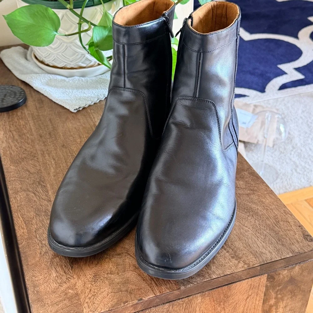 Florsheim Midtown Comfortech Plain Toe Zip Boot Men 18 Black Leather Ankle Dress